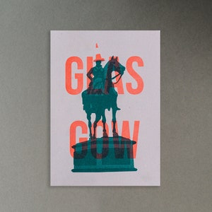 Glasgow Duke of Wellington A5 Risograph Print - neon orange - Scotland Picture - Recycled Paper - Travel Poster