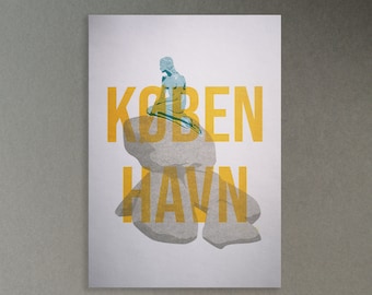 Köpenhamn - Den lilla sjöjungfrun - A5 risograftryck - Köpenhamnbild - Återvunnet papper - Reseposter