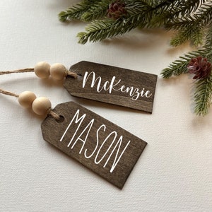 Personalized wood stocking tag with beads | custom wood tags | Wood stocking tags | Christmas stocking name tags | farmhouse stocking tags