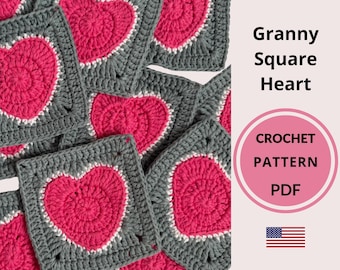 Crochet Heart Granny Square Pattern, Romantic Motif PDF Tutorial (Instant Download)