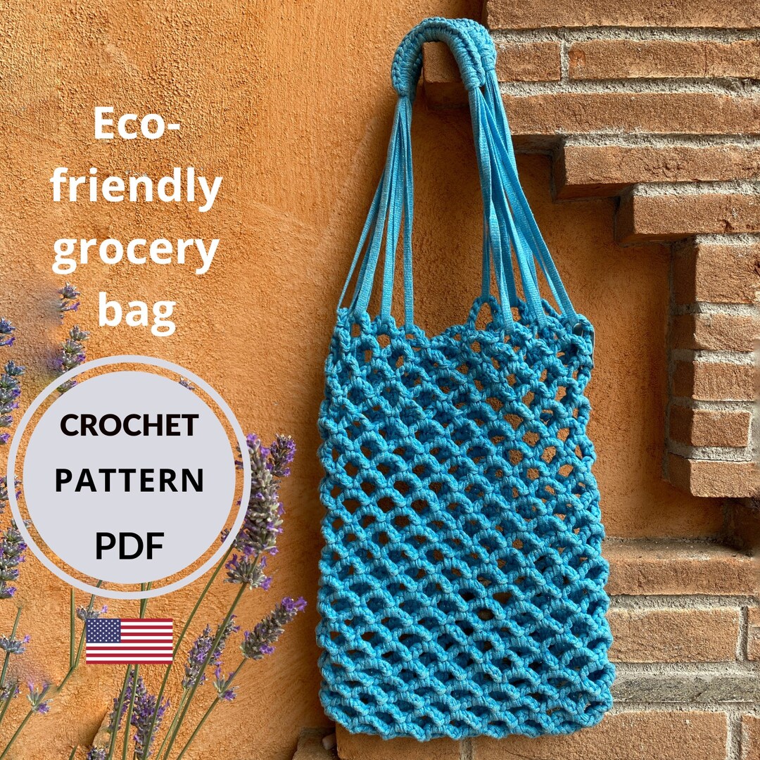 Crochet Market String Bag PATTERN, Easy Net Bag, Blue Sky Mesh Bag