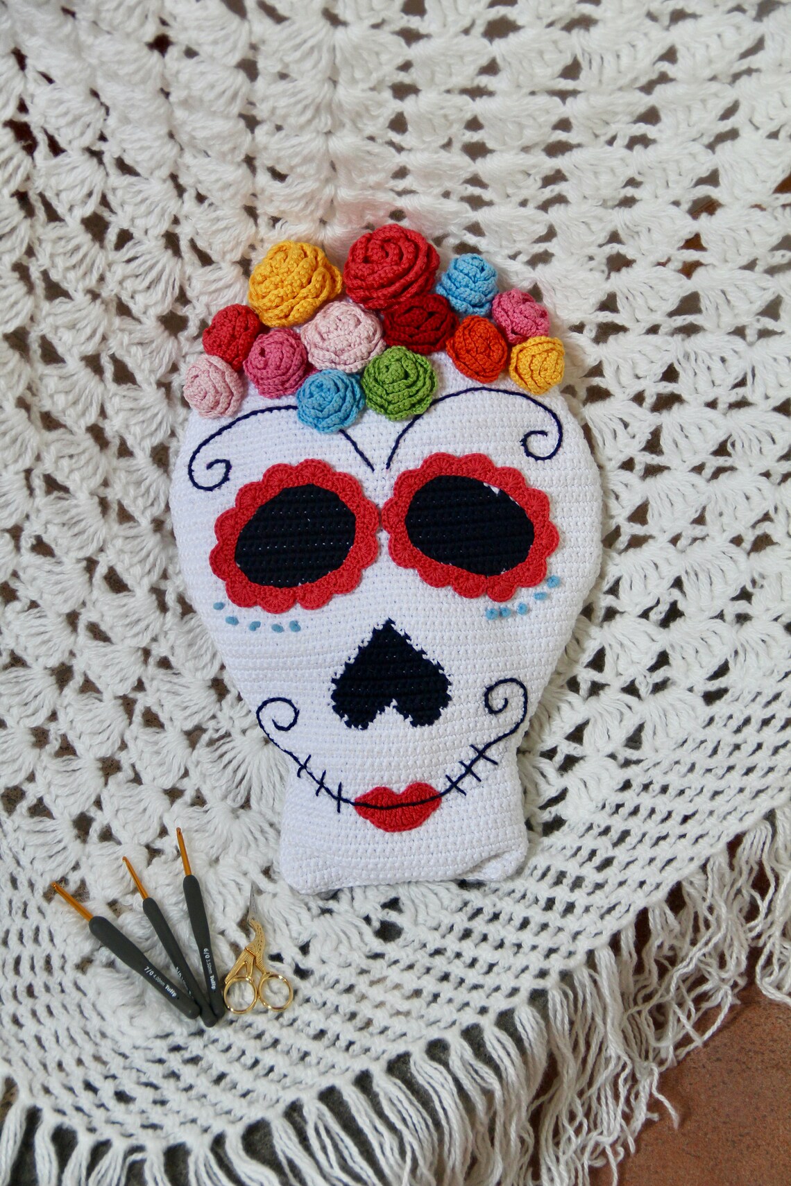 Crochet multicolored skull Día De Los Muertos sugar skull Etsy