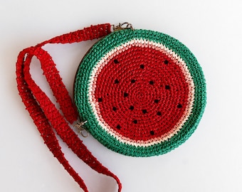Watermelon Crochet Bag Pattern | Round Raffia Purse Tutorial (PDF)