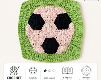 Soccer Ball Granny Square Crochet Pattern, Football Motif PDF for Blanket, Pillow or Bag