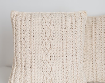Crochet Pillow Pattern, Cable Cushion Cover, Textured Throw Pillow (Video Tutorial PDF)