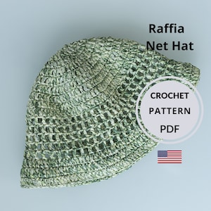 Crochet hat PATTERN, Raffia net hat tutorial, Sunhat crochet pattern, Crochet hat for women PDF in English
