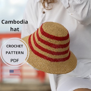 Crochet Straw Bucket Hat Pattern: Women&#39;s Summer Sun Hat (PDF)