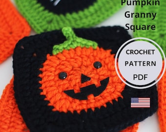 Jack-O-Lantern Pumpkin Granny Square Crochet Pattern