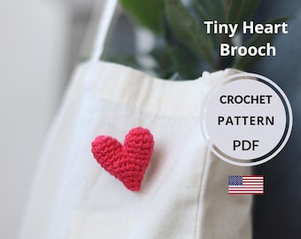 Tiny Heart Brooch Crochet Pattern (PDF), Beginner Amigurumi, English Instructions