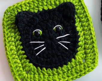 Black Cat Granny Square Crochet Pattern, Halloween PDF Motif for Blanket, Pillow or Afghan