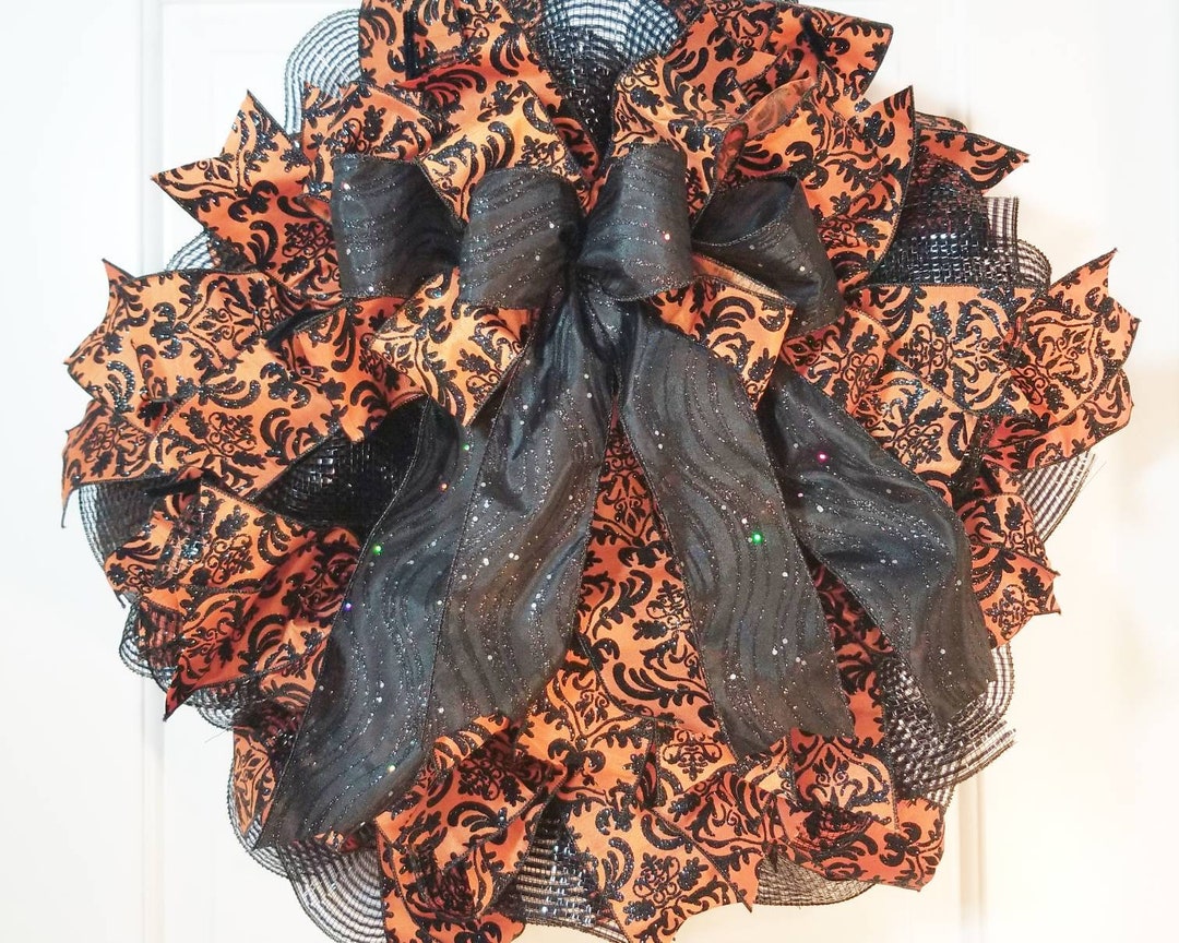 Orange and Black Wreath, Fall Front Door, Halloween Front Door ...