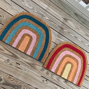 Boho Rainbow Doormat | Summer Beachy Doormat | Cute Patio Decor | Cute Outdoor Rugs | Outdoor Summer Decor | Colorful Round Rainbow Doormat