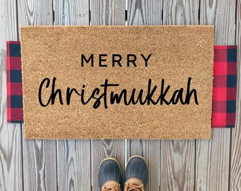 Merry Christmukkah-deurmat | Eenvoudige Merry Christmas Chanoeka-welkomstmat | Menora-deurmat | Shalom | Fijne dagen | Fijne feestdagen