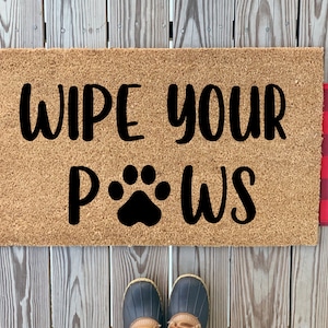 Wipe Your Paws Doormat | Cute Dog Doormat | Dog Themed Front Doormat | Outdoor Doormat | Cute Dog Welcome Mat | Paw Print Welcome Mat