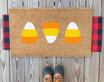Candy Corn Doormat | Cute Halloween Welcome Mat | Trick or Treat Mat | Outdoor Halloween Decor | Fall Welcome Mat | Halloween Front Doormat
