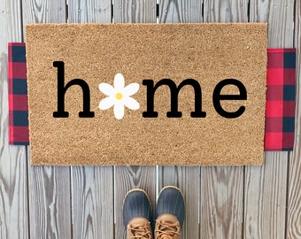 Daisy Home-deurmat | Voordeurmat bloemen | Leuke lentedeurmat | Veranda + terrasdecoratie | Aanpasbare kleurrijke voordeurmat | Housewarming