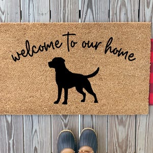 Welcome to our Home Lab Silhouette Doormat | Dogs Welcome Doormat | Labrador Retriever Outdoor Welcome Mat New Pet Parent Housewarming Gift