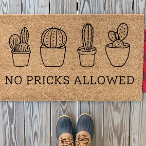 No Pricks Allowed Doormat | Funny Succulent Front Door Mat | Crazy Plant Lady Doormat | Cute Plant Doormat | Outdoor Plant Lady Decor