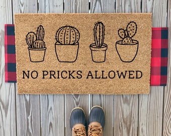 No Pricks Allowed Doormat | Funny Succulent Front Door Mat | Crazy Plant Lady Doormat | Cute Plant Doormat | Outdoor Plant Lady Decor