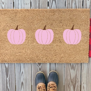 Pastel Pink Pumpkin Front Doormat | Colorful Fall Welcome Mat Cute Fall Home Decor | Cute Welcome Home Pumpkin Doormat | Fall Porch Decor