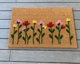 Colorful Wildflower Doormat | Cute Floral Front Doormat | Spring Welcome Mat | Cute Spring Porch Decor | Customizable Housewarming Gifts