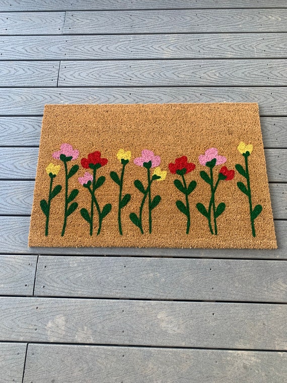 Wildflower Doormat | Cute Floral Front Doormat | Coir Doormat | Cute Spring Porch Decor | Housewarming Gifts | Handmade Mothers Day Gifts