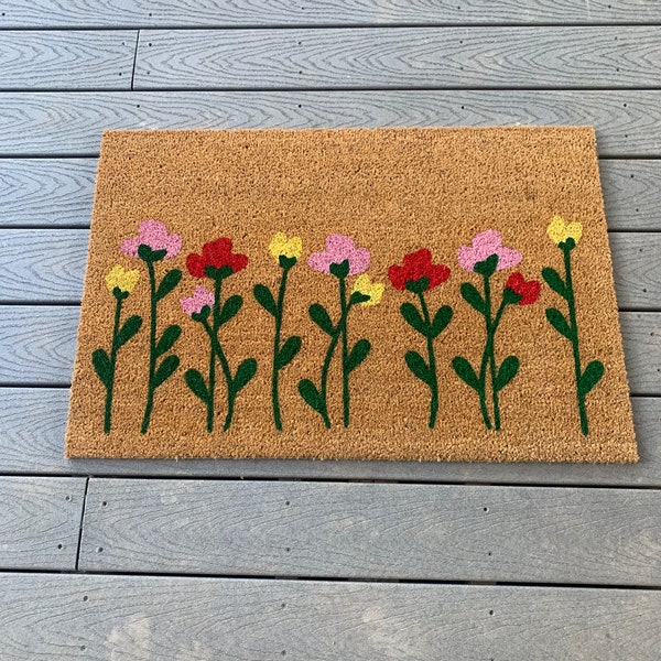 Colorful Wildflower Doormat | Cute Floral Front Doormat | Spring Welcome Mat | Cute Spring Porch Decor | Customizable Housewarming Gifts