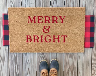 Moderne boerderij vrolijk en helder deurmat | Vrolijk kerstfeest deurmat rustieke welkomstmat voor buiten Eenvoudig kerstveranda decor housewarmingcadeau