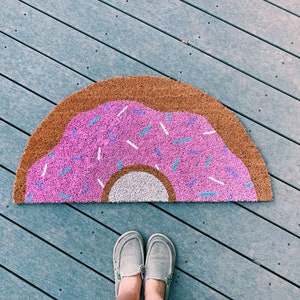 Cute Donut with Sprinkles Doormat Doughnut Doormat Cute Welcome Doormat Funny Front Doormat Housewarming Gift Customizable Doormat image 1