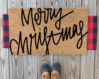 Elegante Merry Christmas-deurmat | Eenvoudige moderne kerstwelkomstmat | Decoratie veranda voor buiten | Winterdeurmat | Fijne feestdagen