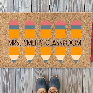 Custom Teacher Pencil Monogram Doormat | Cute Classroom Decor | Back to School Teacher Gift | Teacher Appreciation Gift | Personalized Gift