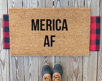 Merica AF-deurmat | Grappige welkomstmat uit de VS | 4 juli verandadecoratie | Leuke zomerwelkomstmat | Sterren en strepen | Patriottisch woondecoratie