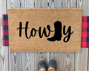 Paillasson Hello | Paillasson avant western botte de cow-boy | Paillasson drôle | Tapis Bienvenue à la maison | Décoration d'intérieur occidentale | Cadeau de pendaison de crémaillère | Décoration de porche