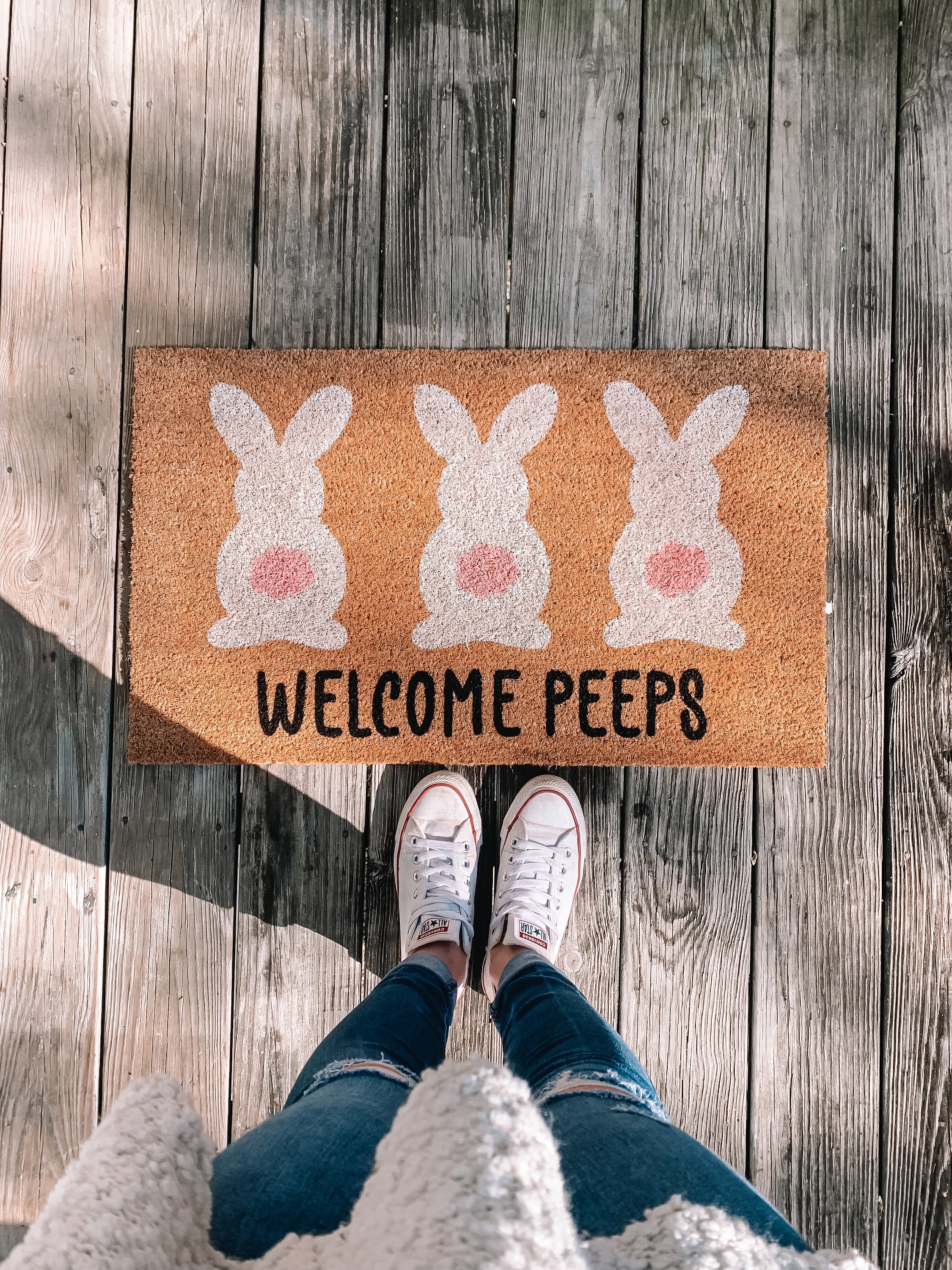 Welcome Peeps Easter Doormat | Cute Easter Bunny Front Doormat | Fun Colorful Pastel Spring Doormat | Personalized Custom Housewarming Gift