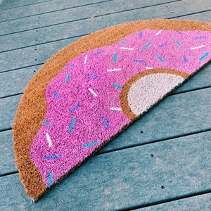 Cute Donut with Sprinkles Doormat Doughnut Doormat Cute Welcome Doormat Funny Front Doormat Housewarming Gift Customizable Doormat image 3