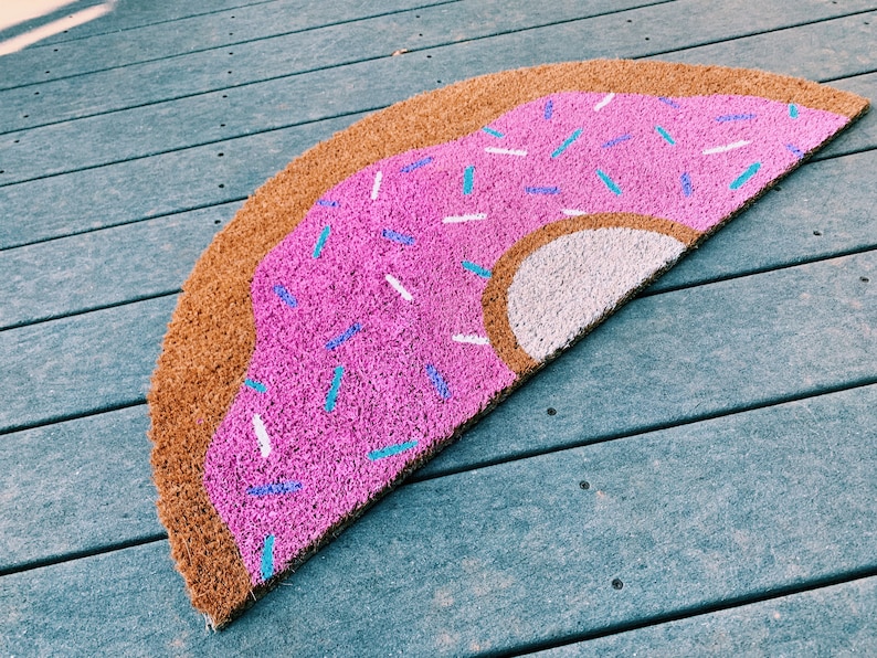 Cute Donut with Sprinkles Doormat Doughnut Doormat Cute Welcome Doormat Funny Front Doormat Housewarming Gift Customizable Doormat image 3