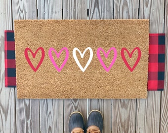 Felpudo con forma de corazón rojo, blanco y rosa para San Valentín / Bonito felpudo de primavera para la entrada principal / Decoración para exteriores y patios para San Valentín