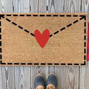 Felpudo de San Valentín / Felpudo de bienvenida colorido / Felpudo con linda carta de amor / Decoración de corazón de San Valentín / Decoración de porche de primavera / Inauguración de la casa