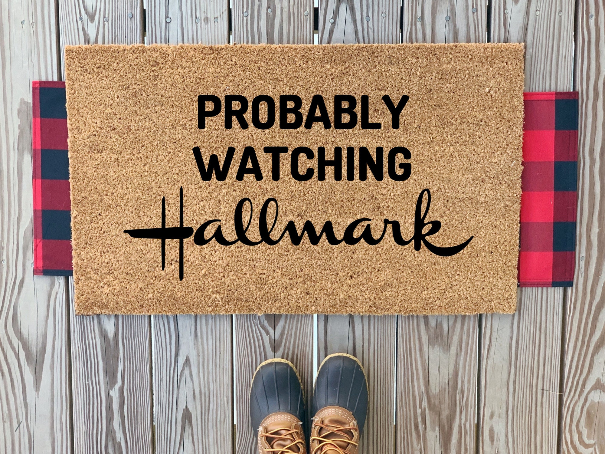 Discover Probably Watching Hallmark Doormat | Funny Christmas Mat | Coir Doormat