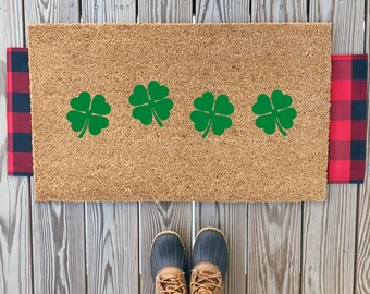 Deurmat met golfpatroon klaver | Kleurrijke klavertje vier deurmat St. Patrick's Day | Geluk van de Ierse deurmat | Leuke seizoensdecoratie voor buiten