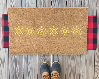 Sunshine-deurmat | Kleurrijke zomerdeurmat | Zomerterrasdecoratie buiten | Leuke zomerterrasdecoratie | Leuke zomerdeurmat | Hallo zomer