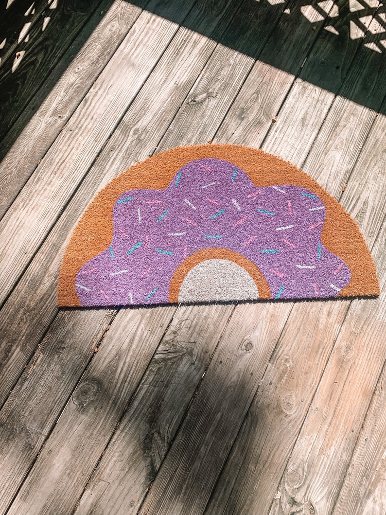 Cute Donut with Sprinkles Doormat Doughnut Doormat Cute Welcome Doormat Funny Front Doormat Housewarming Gift Customizable Doormat image 6