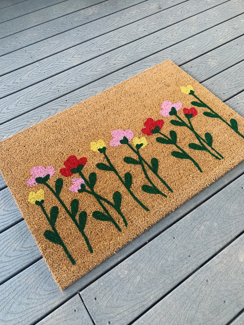 Wildflower Doormat Cute Floral Front Doormat Coir Doormat Etsy