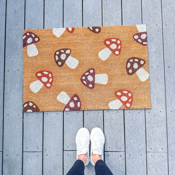 Fall Mushroom Pattern Doormat | Groovy Welcome Mat | Stay Trippy Little Hippie | Retro Welcome Mat | Colorful Front Doormat | Fall Decor