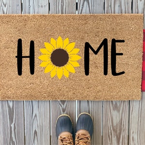 Sunflower Home Doormat | Cute Spring Summer Welcome Mat | Sunflower Porch and Patio Decor | Front Doormat | Cute Handmade Housewarming Gift