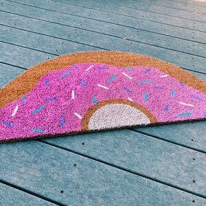 Cute Donut with Sprinkles Doormat Doughnut Doormat Cute Welcome Doormat Funny Front Doormat Housewarming Gift Customizable Doormat image 2