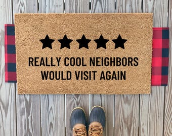 Vijfsterrenrecensie zou opnieuw bezoeken Deurmat | Grappige welkomstdeurmat | Eenvoudige moderne voordeurmat | Aangepast housewarmingcadeau