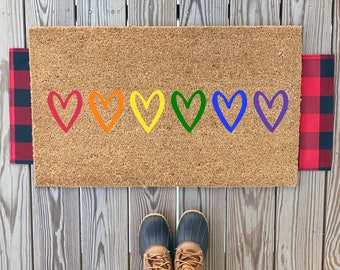 Rainbow Heart Doormat | Cute Heart Doormat | Love is Love Doormat | LGBTQ Pride Doormat | LGBTQ Ally | Pride Week Decor | Housewarming Gift