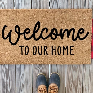Welcome To Our Home Doormat | Minimalist Modern Doormat | Farmhouse Decor | Coir Doormat | Front Door Welcome Mat