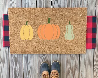 Colorful Fall Pumpkin Gourd Outdoor Front Doormat | Fall Front Doormat | Oh My Gourd | Cute Welcome Home Pumpkin Doormat | Fall Porch Decor
